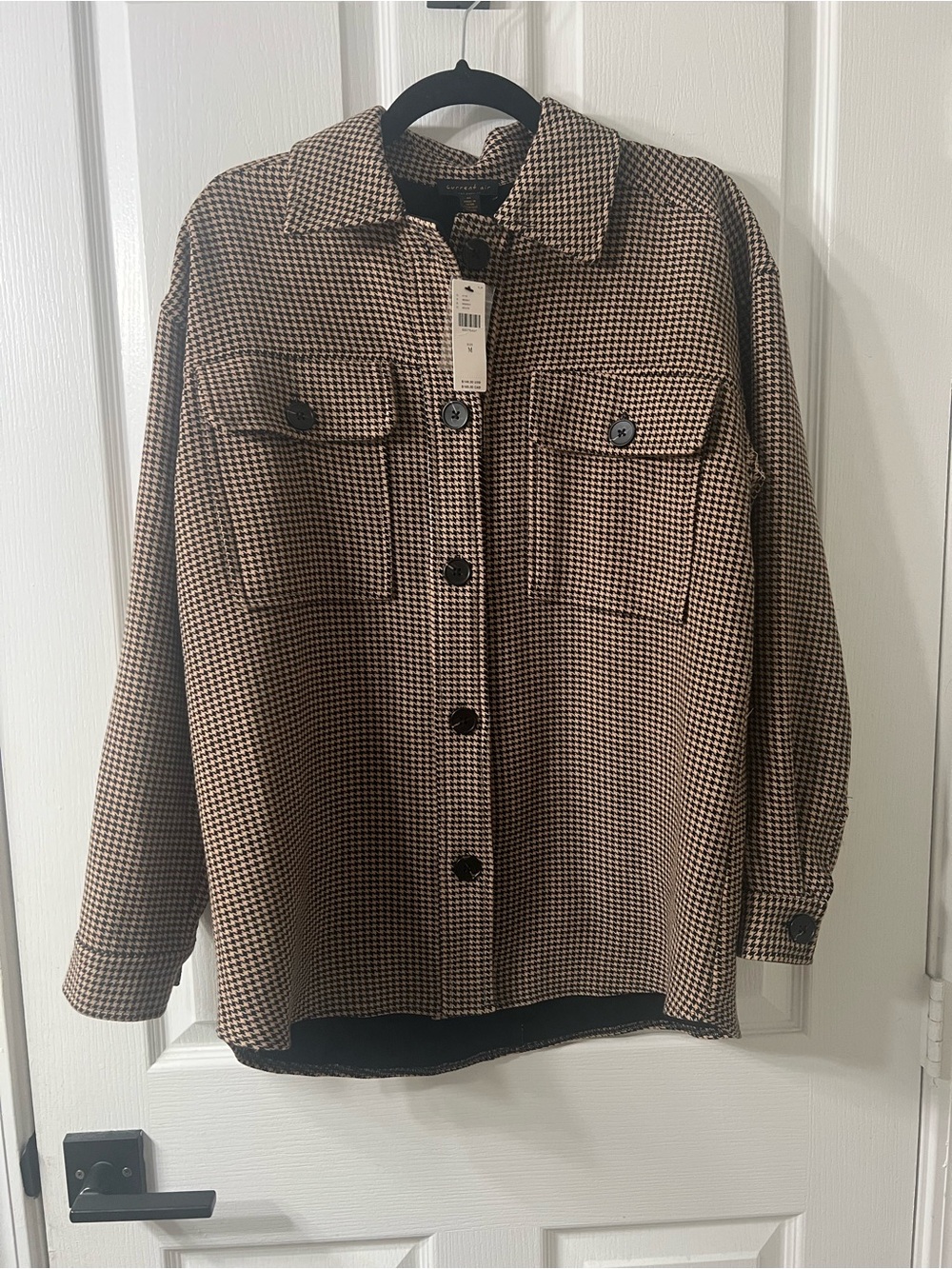 Anthropologie Current Air Houndstooth Button Shirt Jacket in Brown and Black